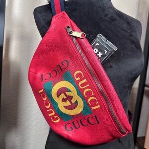 Authentic Gucci Large Red Leather Belt Bag